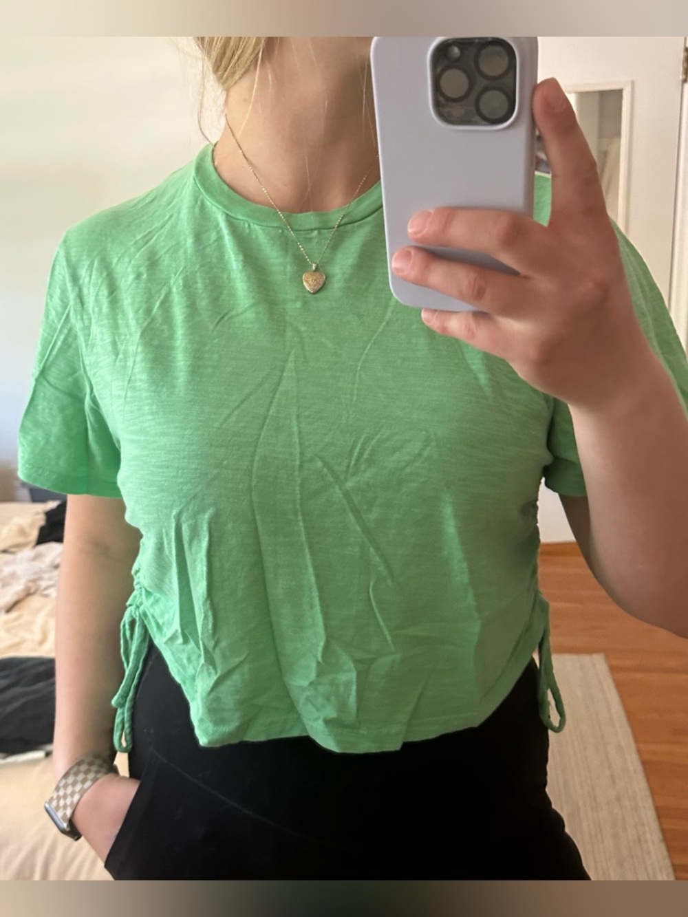 Universal Thread Green Short Sleeve Side-Tie Crop Tee